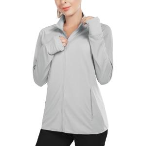 imagebaleaf Womens Long Sleeve Running Shirts UPF 50 Sun Protection Full Zip Athletic Jackets Lightweight Zipper PocketsGray