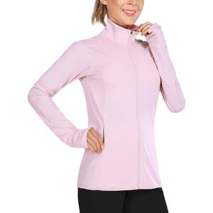 imagebaleaf Womens Long Sleeve Running Shirts UPF 50 Sun Protection Full Zip Athletic Jackets Lightweight Zipper PocketsPink