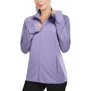 imagebaleaf Womens Long Sleeve Running Shirts UPF 50 Sun Protection Full Zip Athletic Jackets Lightweight Zipper PocketsPurple