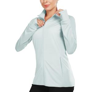 imagebaleaf Womens Long Sleeve Running Shirts UPF 50 Sun Protection Full Zip Athletic Jackets Lightweight Zipper PocketsSky Blue