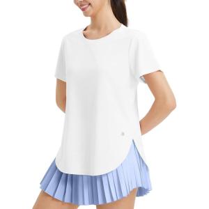 imagebaleaf Womens Short Sleeve Workout Tops Athletic Running Shirts Quick Dry TShirts Loose Fit Gym Yoga Tee UPF 50White