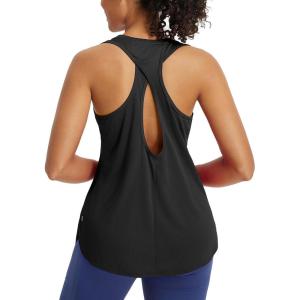 imagebaleaf Womens Tank Tops Running Cross Open Back Top Sleeveless Racerback Gym Workout Athletic Quick Dry Tennis UPF 50Black