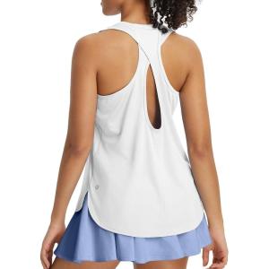 imagebaleaf Womens Tank Tops Running Cross Open Back Top Sleeveless Racerback Gym Workout Athletic Quick Dry Tennis UPF 50White
