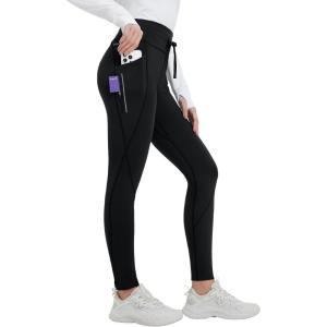 imagebaleaf Womens Thermal Fleece Lined Leggings with Pockets Ankle Zip Reflective Water Resistant High Waisted Warm Snow PantsBlack