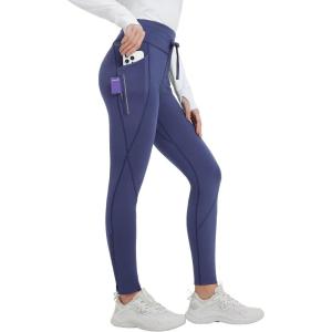 imagebaleaf Womens Thermal Fleece Lined Leggings with Pockets Ankle Zip Reflective Water Resistant High Waisted Warm Snow PantsNavy Blue