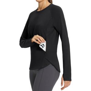 imagebaleaf Womens Thermal Tops Fleece Lined Shirts Long Sleeve Cold Weather Running Gear Workout Zipper Pocket Thumbholes01black