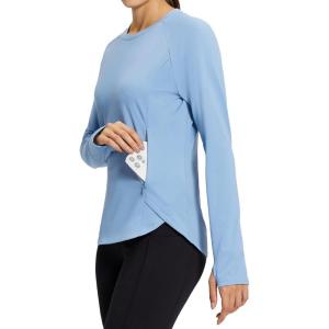 imagebaleaf Womens Thermal Tops Fleece Lined Shirts Long Sleeve Cold Weather Running Gear Workout Zipper Pocket Thumbholes01blue