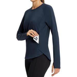 imagebaleaf Womens Thermal Tops Fleece Lined Shirts Long Sleeve Cold Weather Running Gear Workout Zipper Pocket Thumbholes01navy