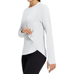 imagebaleaf Womens Thermal Tops Fleece Lined Shirts Long Sleeve Cold Weather Running Gear Workout Zipper Pocket Thumbholes01white