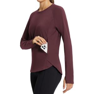 imagebaleaf Womens Thermal Tops Fleece Lined Shirts Long Sleeve Cold Weather Running Gear Workout Zipper Pocket Thumbholes01wine Red