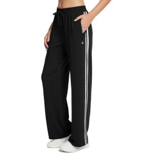 imagebaleaf Womens Track Pants Athletic Running Pants Sweatpants Straight Leg Zipper Pockets Sports Jogging Striped Loose FitBlackWhite