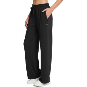 imagebaleaf Womens Track Pants Athletic Running Pants Sweatpants Straight Leg Zipper Pockets Sports Jogging Striped Loose FitBlackzipper Pockets