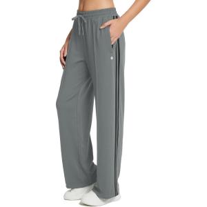 imagebaleaf Womens Track Pants Athletic Running Pants Sweatpants Straight Leg Zipper Pockets Sports Jogging Striped Loose FitDark Grayzipper Pockets