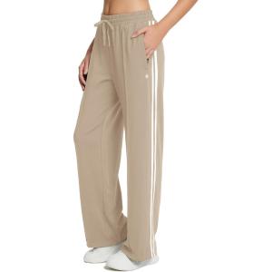imagebaleaf Womens Track Pants Athletic Running Pants Sweatpants Straight Leg Zipper Pockets Sports Jogging Striped Loose FitKhaki