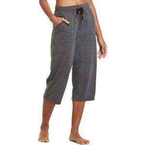 imagebaleaf Womens Wide Leg Capris Yoga Cotton Crop Pockets Summer Capri Sweatpants Loose Lounge Casual Workout PantsRegularcharcoal