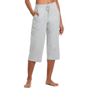 imagebaleaf Womens Wide Leg Capris Yoga Cotton Crop Pockets Summer Capri Sweatpants Loose Lounge Casual Workout PantsRegularlight Gray