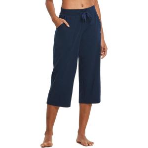 imagebaleaf Womens Wide Leg Capris Yoga Cotton Crop Pockets Summer Capri Sweatpants Loose Lounge Casual Workout PantsRegularnavy Blue