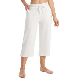 imagebaleaf Womens Wide Leg Capris Yoga Cotton Crop Pockets Summer Capri Sweatpants Loose Lounge Casual Workout PantsRegularwhite