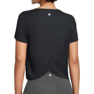 imagebaleaf Womens Workout Tops Athletic Shirts Cropped Short Sleeve Split Back Running Gym Quick Dry Sun Protection UPF 50Black