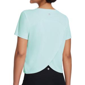 imagebaleaf Womens Workout Tops Athletic Shirts Cropped Short Sleeve Split Back Running Gym Quick Dry Sun Protection UPF 50Green