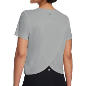 imagebaleaf Womens Workout Tops Athletic Shirts Cropped Short Sleeve Split Back Running Gym Quick Dry Sun Protection UPF 50Grey