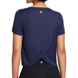 imagebaleaf Womens Workout Tops Athletic Shirts Cropped Short Sleeve Split Back Running Gym Quick Dry Sun Protection UPF 50Navy