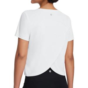 imagebaleaf Womens Workout Tops Athletic Shirts Cropped Short Sleeve Split Back Running Gym Quick Dry Sun Protection UPF 50White