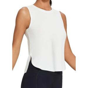 imagebaleaf Workout Tank Tops for Women Sleeveless Athletic Tops Flowy Soft Loose Fit Hip Length Running Shirts Gym Quick DryIvory White