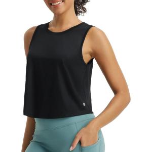 imagebaleaf Workout Tops for Women Cropped Back Knotted Sleeveless Tank Tops Athletic Gym Yoga Running Shirts UPF50Black