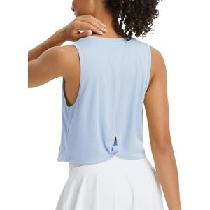 imagebaleaf Workout Tops for Women Cropped Back Knotted Sleeveless Tank Tops Athletic Gym Yoga Running Shirts UPF50Light Blue