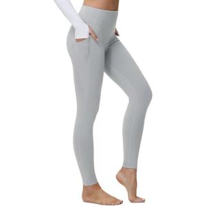 imagebaleaf Womens Fleece Lined Leggings Thermal Warm Winter Tights High Waisted Yoga Pants Cold Weather with PocketsLight Heather Gray