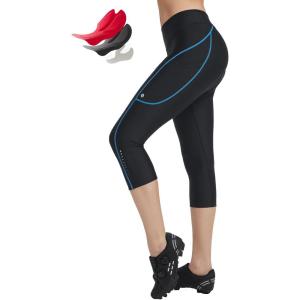 imagebaleaf Womens Padded Bike Pants High Waist Cycling Shorts 34 Bicycle Capris Legging Zipper Pockets UPF 5018 InchblackBlue