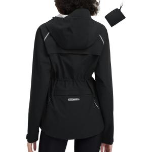 imagebaleaf Womens Rain Jackets Waterproof Windbreaker Packable Lightweight Cycling Running Jacket Hiking Gear Reflective HoodedBlack