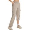 imagebaleaf Womens Hiking Pants Water Resistant Convertible Cargo Capri Roll Up Capri UPF50 Zipper Pockets Clothing TravelLight Khaki