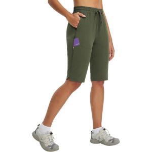 imagebaleaf Womens 13 Knee Length Hiking Shorts Quick Dry Water Resistant Lightweight Bermuda with PocketsArmy Green