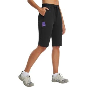 imagebaleaf Womens 13 Knee Length Hiking Shorts Quick Dry Water Resistant Lightweight Bermuda with PocketsBlack