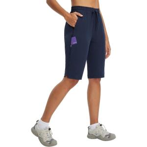 imagebaleaf Womens 13 Knee Length Hiking Shorts Quick Dry Water Resistant Lightweight Bermuda with PocketsNavy Blue