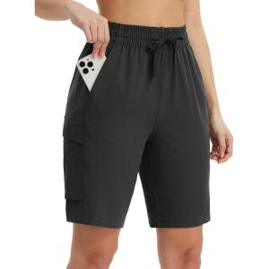 imagebaleaf Womens 9quot Cargo Shorts Hiking Water Resistant Pockets Bermuda Lightweight UPF50 Camping Travel OutdoorBlack