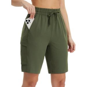 imagebaleaf Womens 9quot Cargo Shorts Hiking Water Resistant Pockets Bermuda Lightweight UPF50 Camping Travel OutdoorDark Army Green