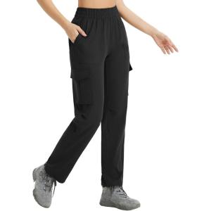 imagebaleaf Womens Hiking Pants Water Resistant Convertible Cargo Capri Roll Up Capri UPF50 Zipper Pockets Clothing TravelBlack