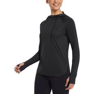 imagebaleaf Womens Sun Protection Hoodie Shirt UPF 50 Long Sleeve UV SPF TShirts Rash Guard Hiking Running Quick DryBlack