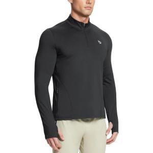 imagebaleaf Mens Long Sleeve Running Shirts Fleece Pullover Quarter Zip Pockets Cold Weather Winter GearBlack