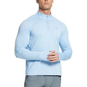 imagebaleaf Mens Long Sleeve Running Shirts Fleece Pullover Quarter Zip Pockets Cold Weather Winter GearBlue