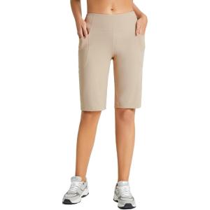 imagebaleaf Womens 12quot Bermuda Shorts Long Shorts Knee Length Running Walking Workout Athletic Stretch PocketsKhaki