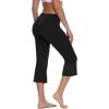 imagebaleaf Women Flare Capri Leggings with Pockets Yoga Pants Bootcut Casual Cotton Work Summer LoungeBlack