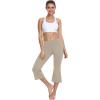 imagebaleaf Women Flare Capri Leggings with Pockets Yoga Pants Bootcut Casual Cotton Work Summer LoungeLight Khaki