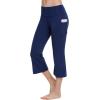 imagebaleaf Women Flare Capri Leggings with Pockets Yoga Pants Bootcut Casual Cotton Work Summer LoungeNavy