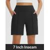 imagebaleaf Womens 7 Inch Bermuda Long Shorts with Zipper Pockets High Waisted Athletic Shorts Walking Dressy Casual LooseBlack