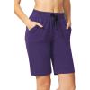 imagebaleaf Womens Cotton Bermuda Long Shorts 10quot Knee Length Loose Drawstring Waist Sweat Shorts with Pockets Casual SummerPurple Heather10 Inseam