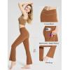 imagebaleaf Womens Flare Leggings with Zipper Pockets Crossover High Waist Bootcut Yoga Pants Tummy Control Bell Bottom LeggingsLight Brown
